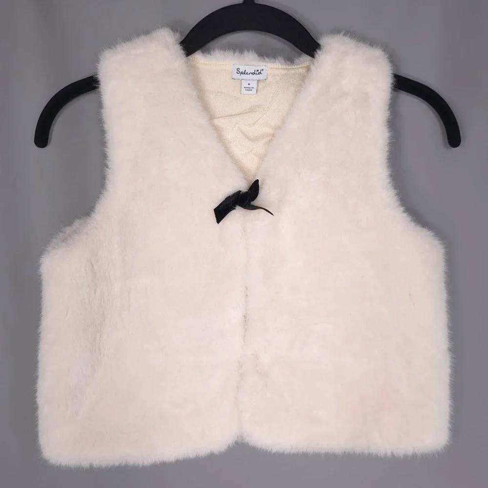 SPLENDID Kids Girls Faux Fur Vest‎ Cream Size 8 Sleeveless Soft Cozy Elegant